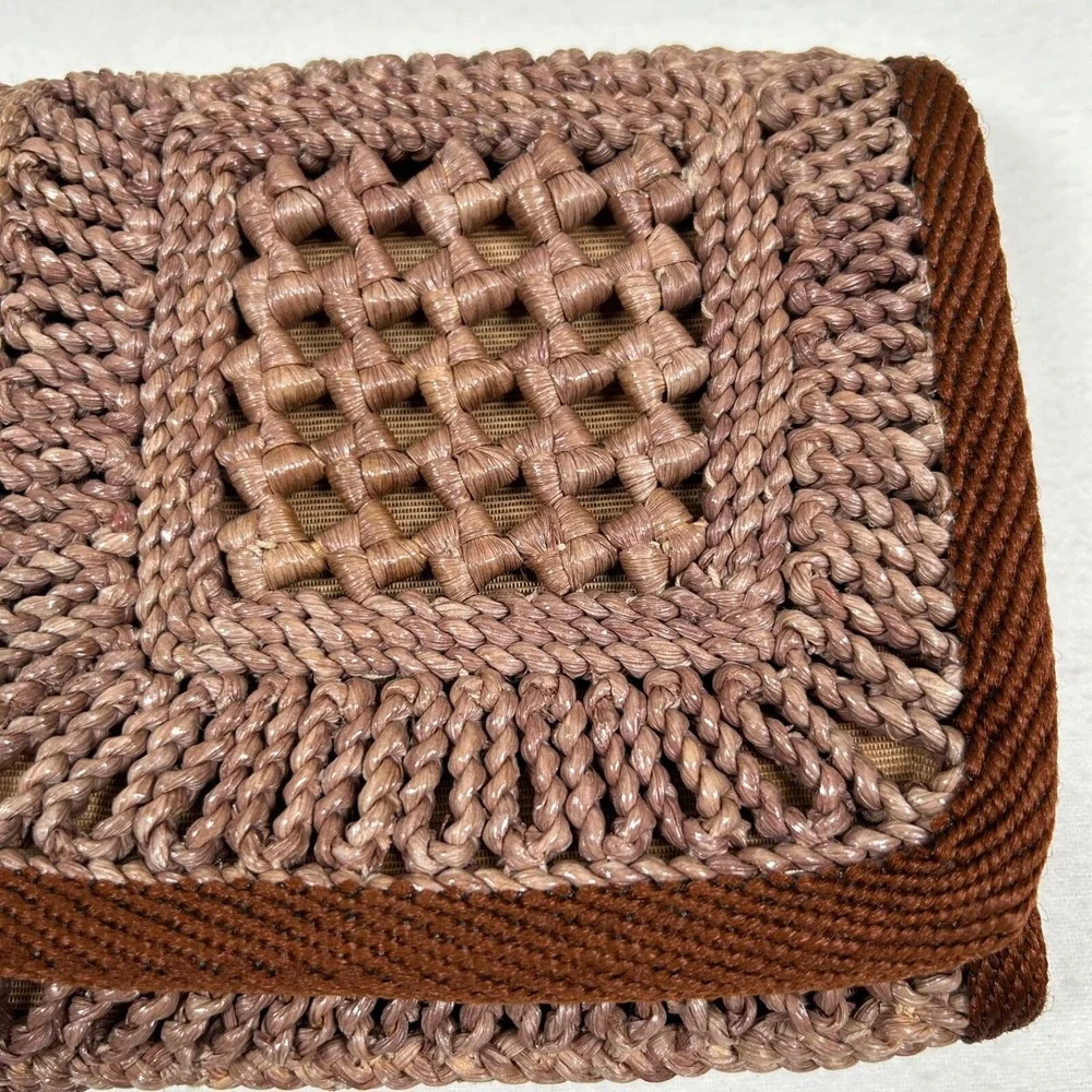 Vintage Purse Clutch Brown Weaved Straw‎ Lined 12